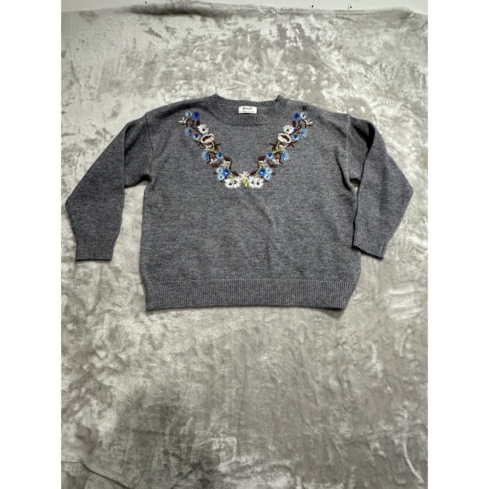 Knit Stage‎ of Playlord Sweater Women's Size Large Gray Embroidered Long Sleeve